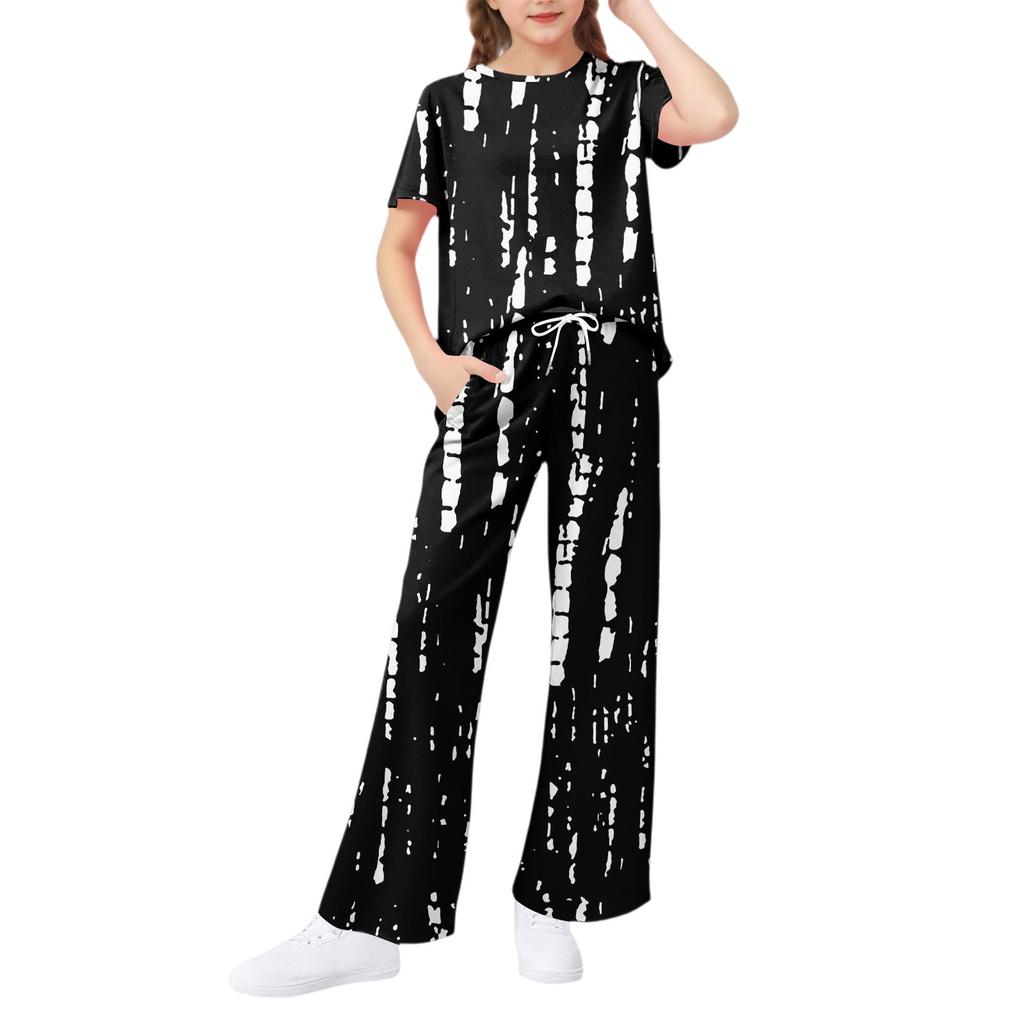Girls' 2-Piece Set - Short Sleeve Tee & Wide Leg Pants