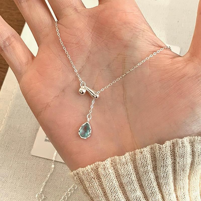 

Голубой циркон ожерелье с подвеской в виде капли воды Женское легкое роскошное нишевое простое индивидуальное модное темпераментное универсальное ожерелье на шею ключичная цепочка