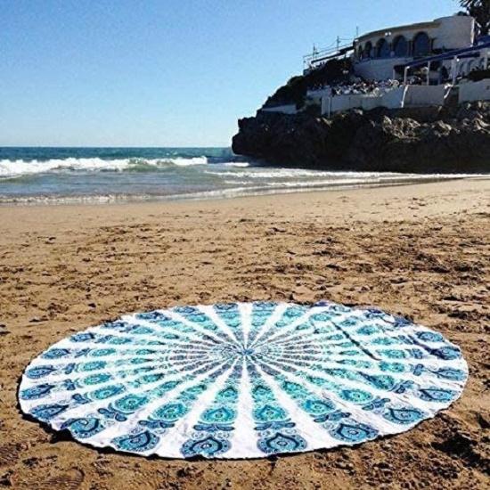 Round Beach Tapestry Mandala Throw/Boho Hippie Beach Blanket Roundie/Indian Cotton Bohemian Large Round Table Cloth-Home Decor/Yoga Mat