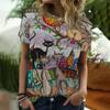 Summer Round Neck 3D Painted Cat Print Top Fashionable Casual Short Sleeved Women's T-shirts