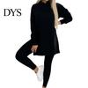 Women Tracksuit 2 Pcs/Set Lady Top Pants Set Hooded Long Sleeve Slit Hem Hoodie Stretchy Auutmn Trousers Waist Slim Fit Sport Fitness Casual Homewear
