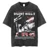 T-shirt Oversize da Gaming Silent Hill Cotone Lavato Vintage per uomo donna hiphop streetwear
