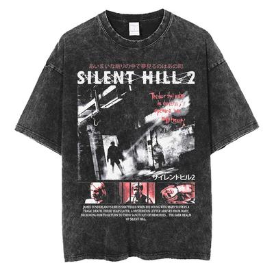 Silent Hill 2 Spel Oversized T-shirt 100% Bomull Vintage Tvättad T-shirt för män kvinnor hiphop streetwear