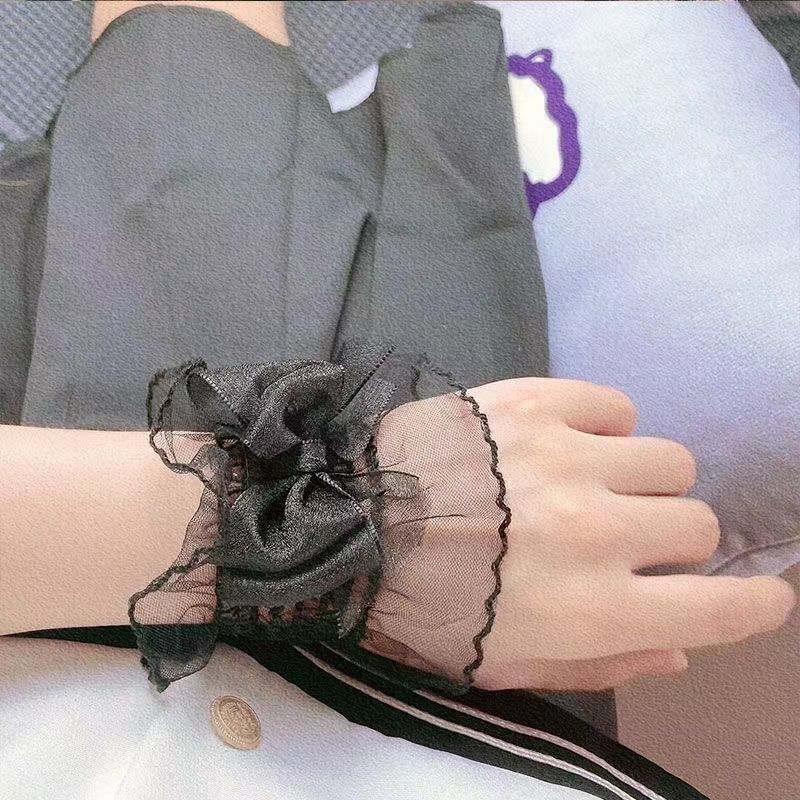 

Lolita Bow Hand Sleeve Japan fashion JK Women Sweet Cool Gyaru Wristband Cute Lace Hand Jewelry Mesh Oversleeve Black silk cloth Bows pair All yards