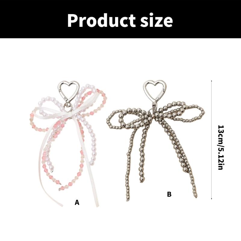 Stylish Ribbon Bowknot Backpack Keyring Fashionable Keychain Fashionable Beaded Charm Pendant Accessory Gift for Women