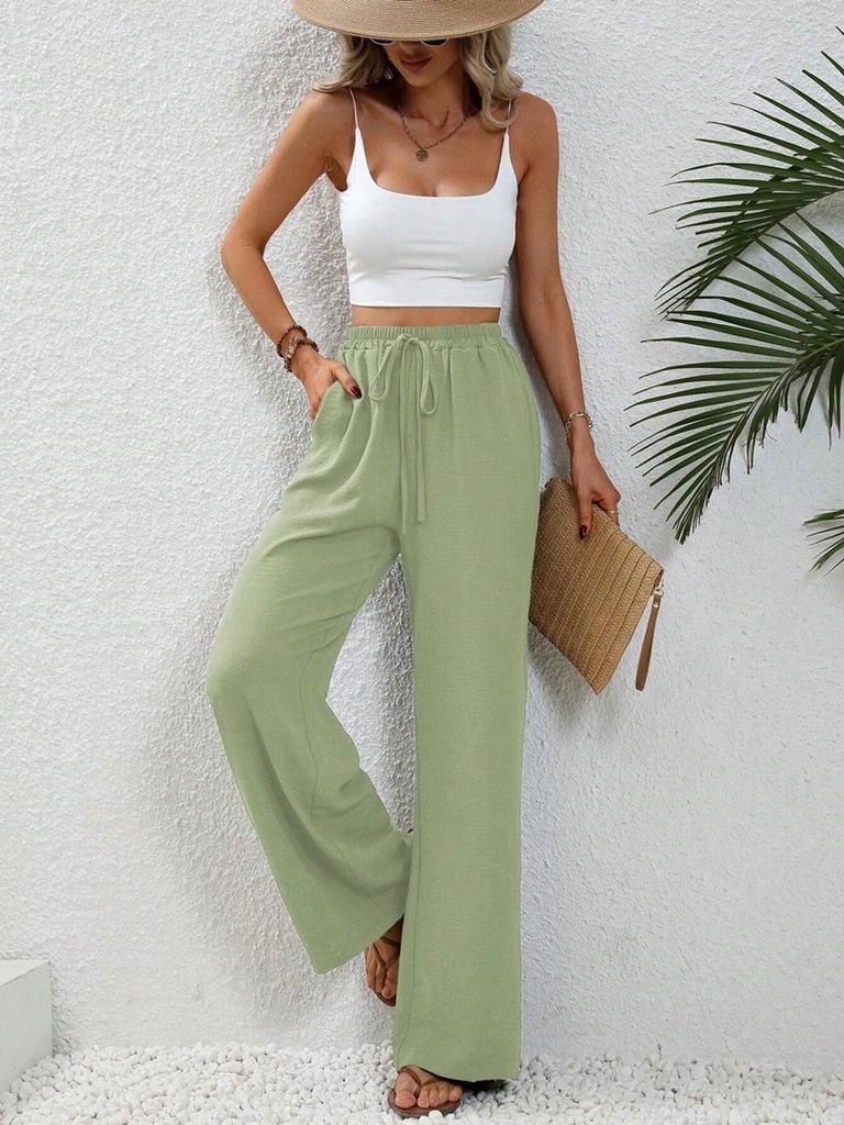 Women's Casual French Comfortable Straight Leg Wide Leg Pants with Pockets for Women