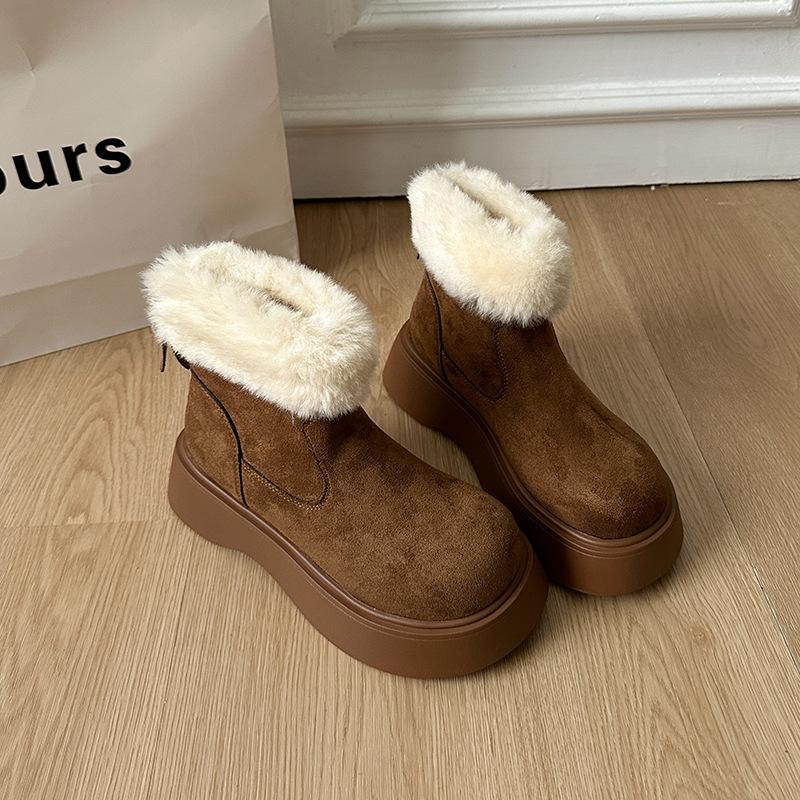 Thick-soled plush warm fluffy Birkenstock women's shoes snow boots short boots new winter thickened Northeast cotton shoes