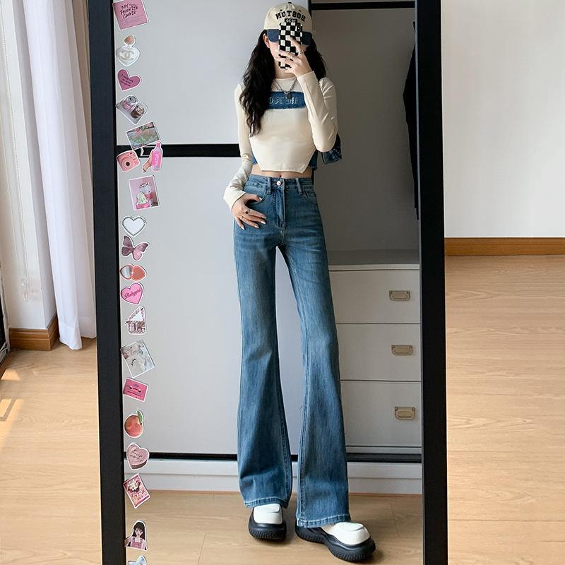 Sametové kalhoty do zvonu s vysokým pasem pro ženy na podzim a zimu Kožená karta pro zeštíhlení a zeštíhlení Podkovové kalhoty pro ženy na podzim a zimu