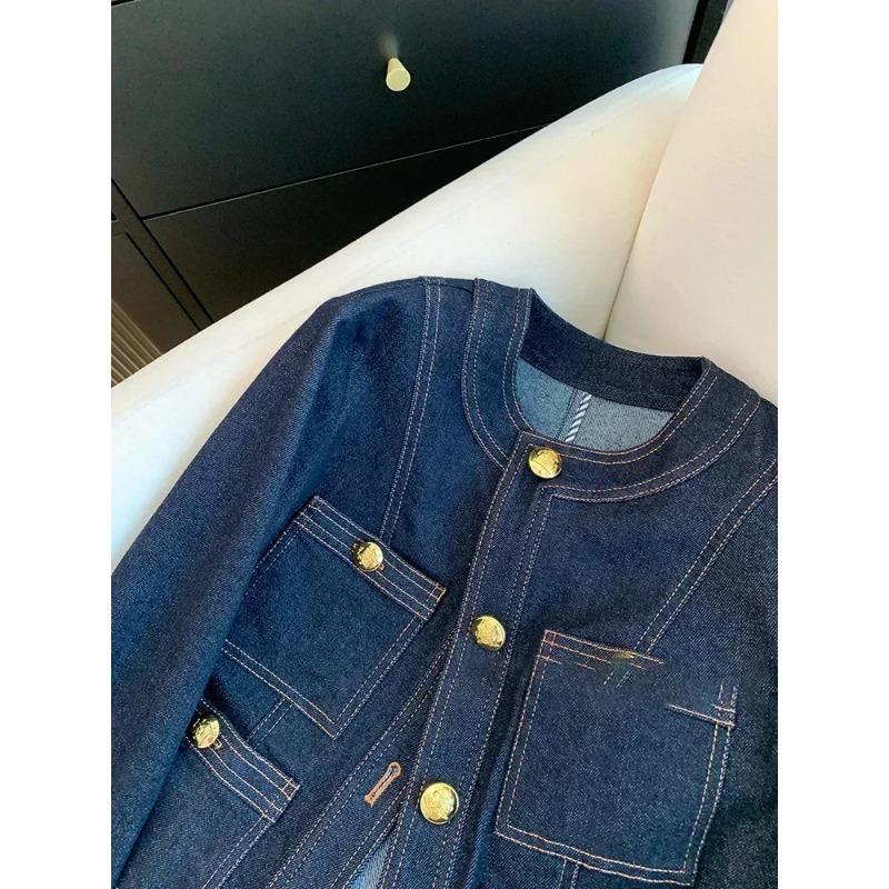 Blue Denim Top Women Autumn Classic Style Short Coat New Korean Fashion Chic Pockets O-Neck Female Ropa De Mujer Loose Jackets