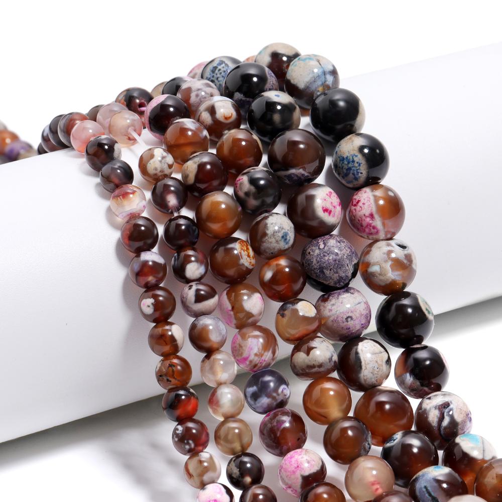 6/8/10mm Two Color Fire Agate Natural Stone Beads Orange Round Loose Beads For Jewelry Making DIY Necklace Bracelets Accessories