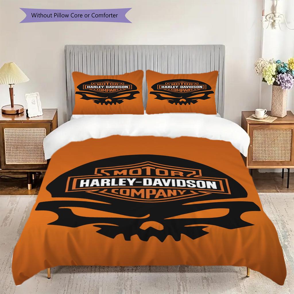 Biancheria da letto vintage Harley-Davidson con bandiera americana(1 * copripiumino + 2 * federa, senza nucleo) Set biancheria da letto Regalo di Natale per compleanno Morbido e confortevole