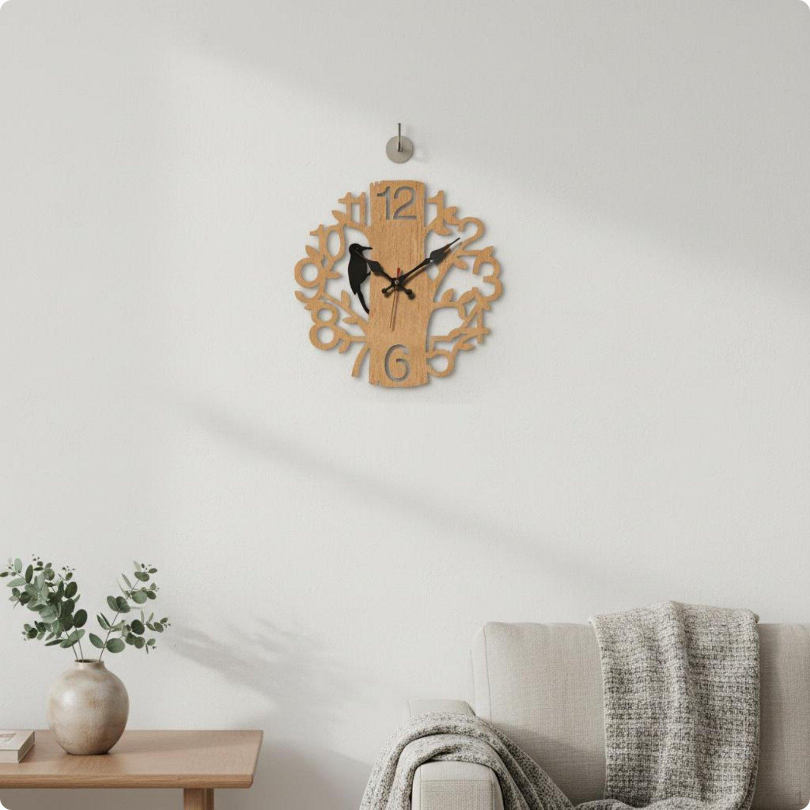 Wooden Avian Wall Clock Creative Carved Design Silent Decorative Wood Grain Wood Grain