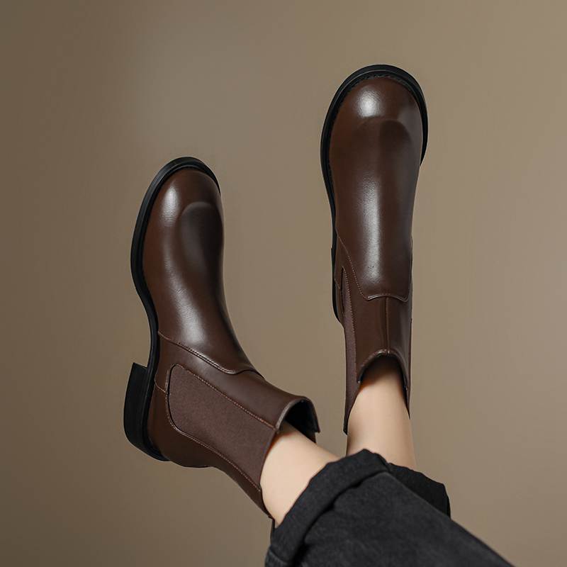 Krazing Pot Microfiber Autumn Winter Shoes Low Heels Size 43 Chelsea Boots Back Solid Color Preppy Style Ankle Boots