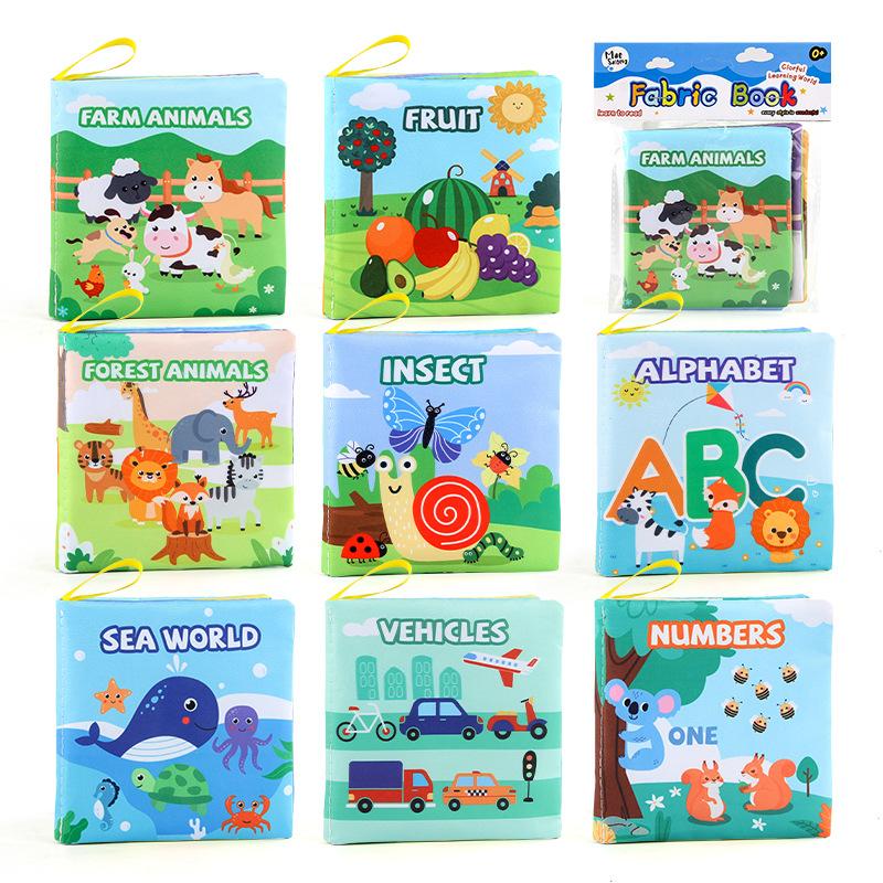 Three-Dimensional Baby Cloth Book Early Education Toy 4 Pages 8 Sides Palm Book Forest Animals English Cognition Baby Cloth Book