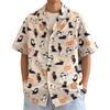 CHANGE WELL 2025 Casual Short Sleeve Open Collar Animal Cat Print Shirt Men's Spring/Summer (White, Large)
