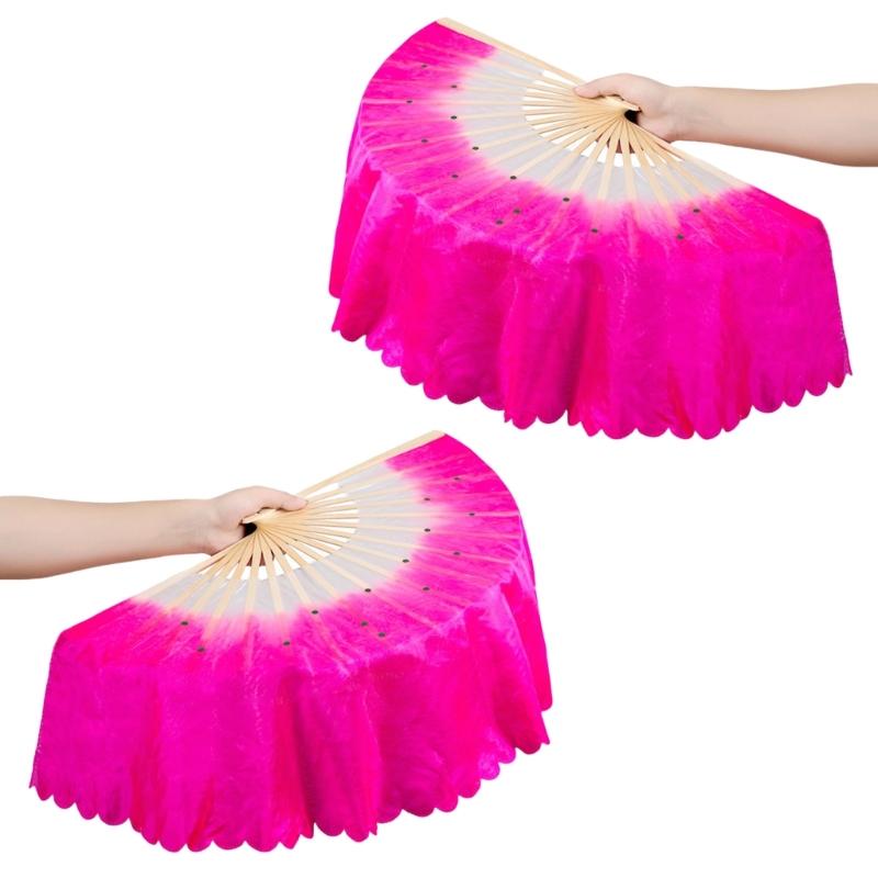 Belly Dance Faux Silk Veil Fans 1Pair Bamboo Long Fans Veils,Belly Dance Dancing Silk Fans,Dance Performances Props