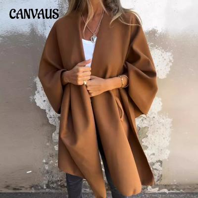 Damen Herbst und Winter Lockerer V-Ausschnitt Schal Cape Jacke Mantel