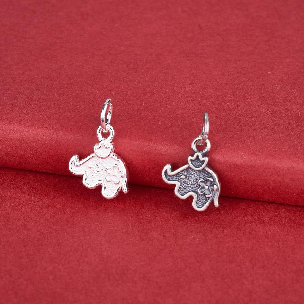 S925 Sterling Silver Retro Elephant Pendant Necklace & Red String Bracelet Set