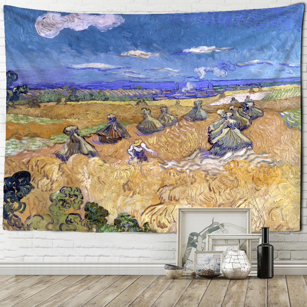 Oil Painting Farmland Tapestry Wall Hanging Hippie Psychedelic Witchcraft Van Gogh Abstract Art Home Decor