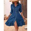 Robe Casual Quotidienne Confortable à Manches Longues, Patchwork, Col Revers, Légère, Haute Reconnaissance, Élégante, Robe Chic Flatteuse