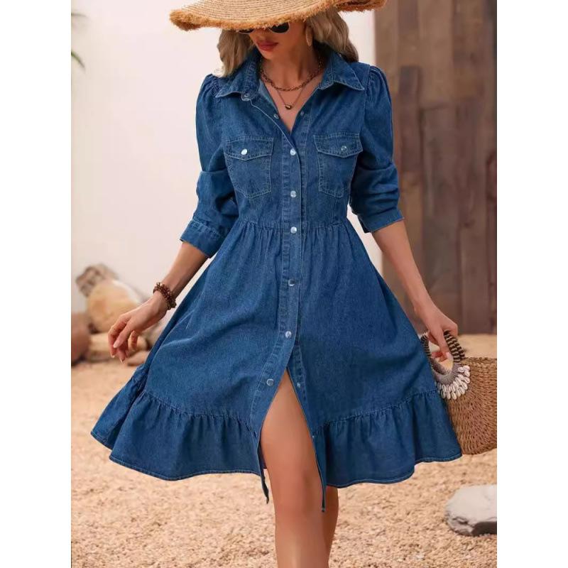 

Lapel Long Sleeve Patchwork Casual Daily Comfortable Dress Lightweight High Recognition Elegant with Flattering Chic Dress 3XL