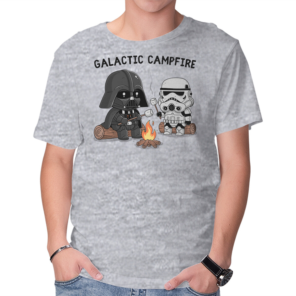 Unisex Crew Neck T-Shirt Galactic Campfire Graphic Short Sleeve Casual Tee L