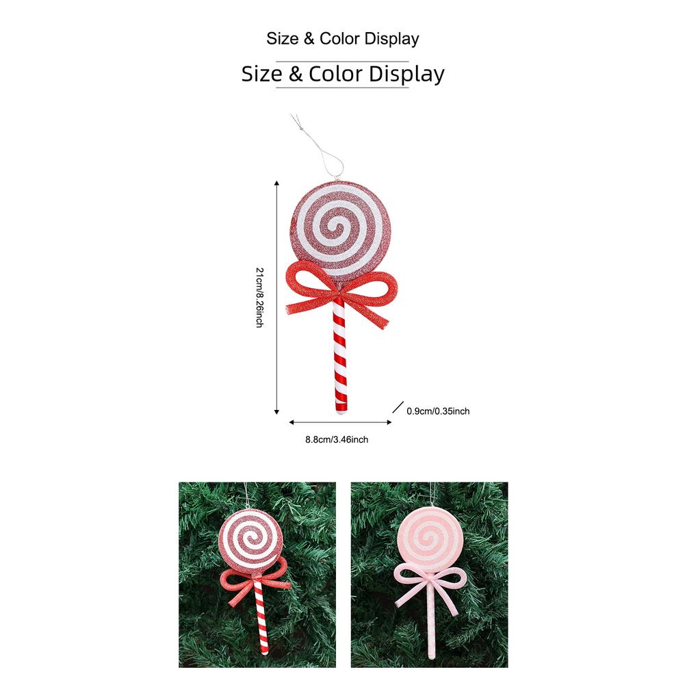 Christmas Candy Lollipop Ornament with Bow for Tree Hanging Indoor and Outdoor Plastic Pendant Holiday Decoration