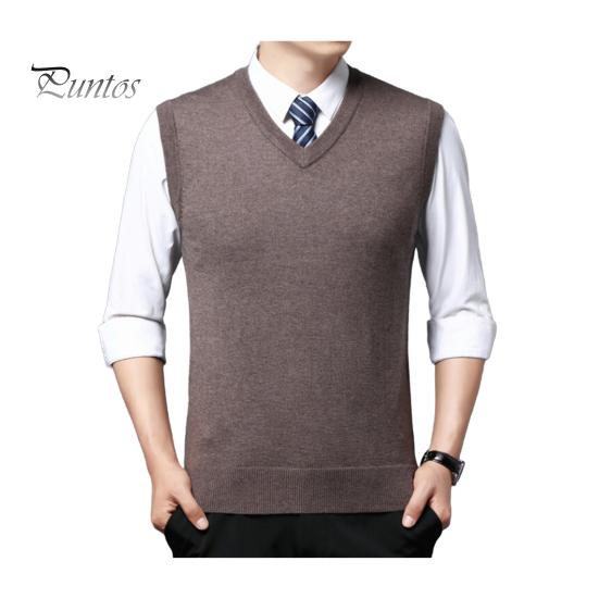 

Мужской жилет, свитер с V-образным вырезом, без рукавов, облегающий однотонный трикотажный пуловер, облегающий, средней длины, утолщенный, деловой стиль, свитер M кофейный