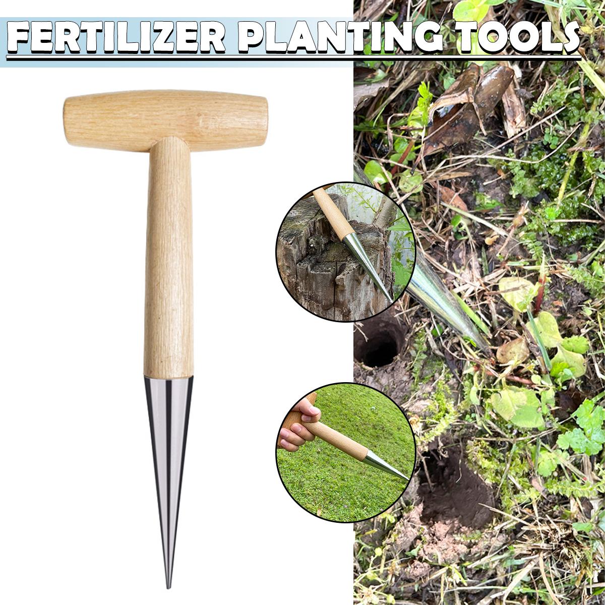 

PDTO Stainless Steel Hand Dibber Garden Tools with Wooden Handle Dibbler Bulb Planter