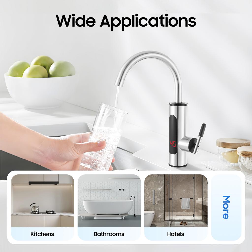 110V 3000W Instant Electric Hot Water Faucet, 304 Stainless Steel Kitchen Sink Faucet with LED Display for Home Bathroom