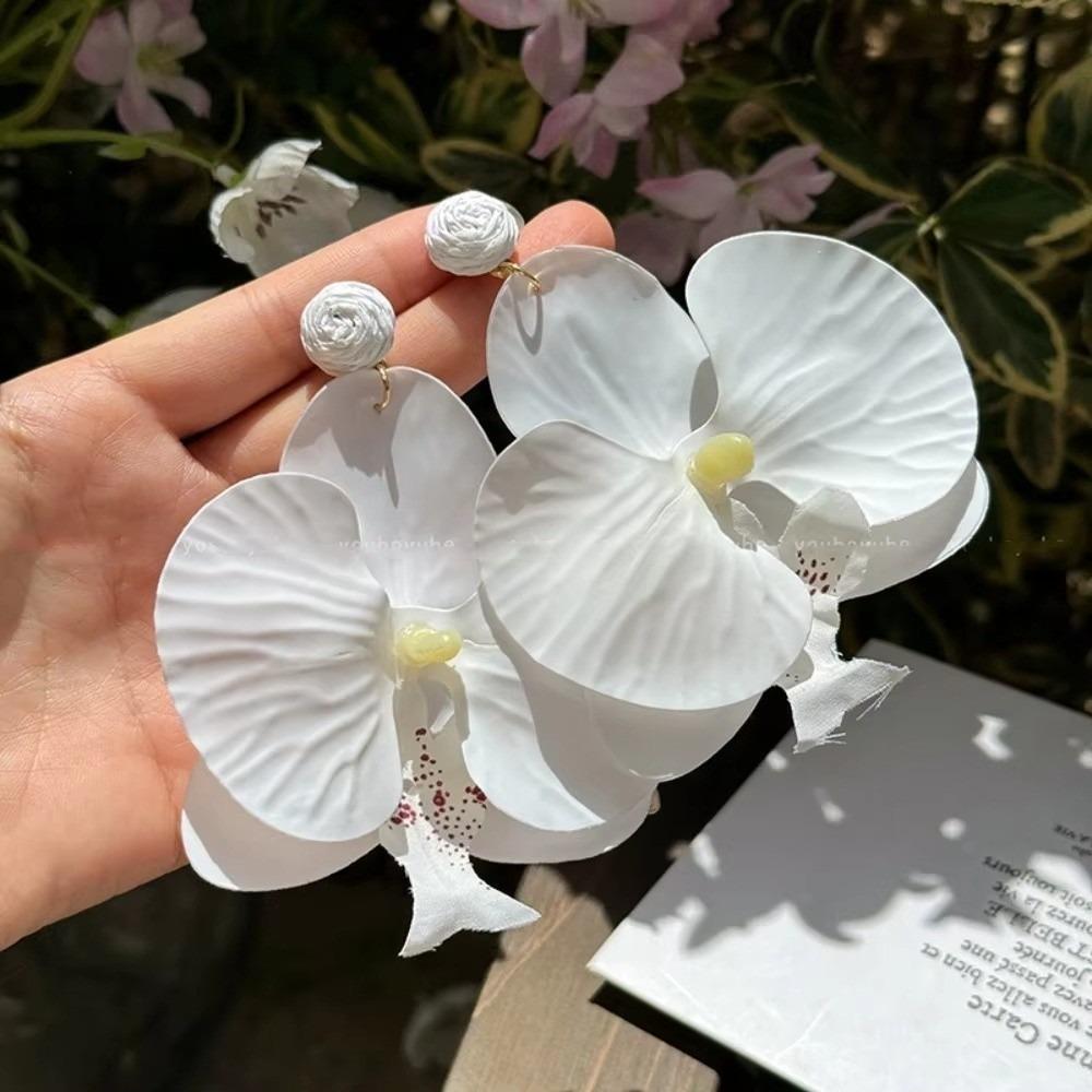 Butterfly Orchid Butterfly Orchid Earrings Alloy Simulated Flower Flower Drop Earrings Korean Style Exaggerated