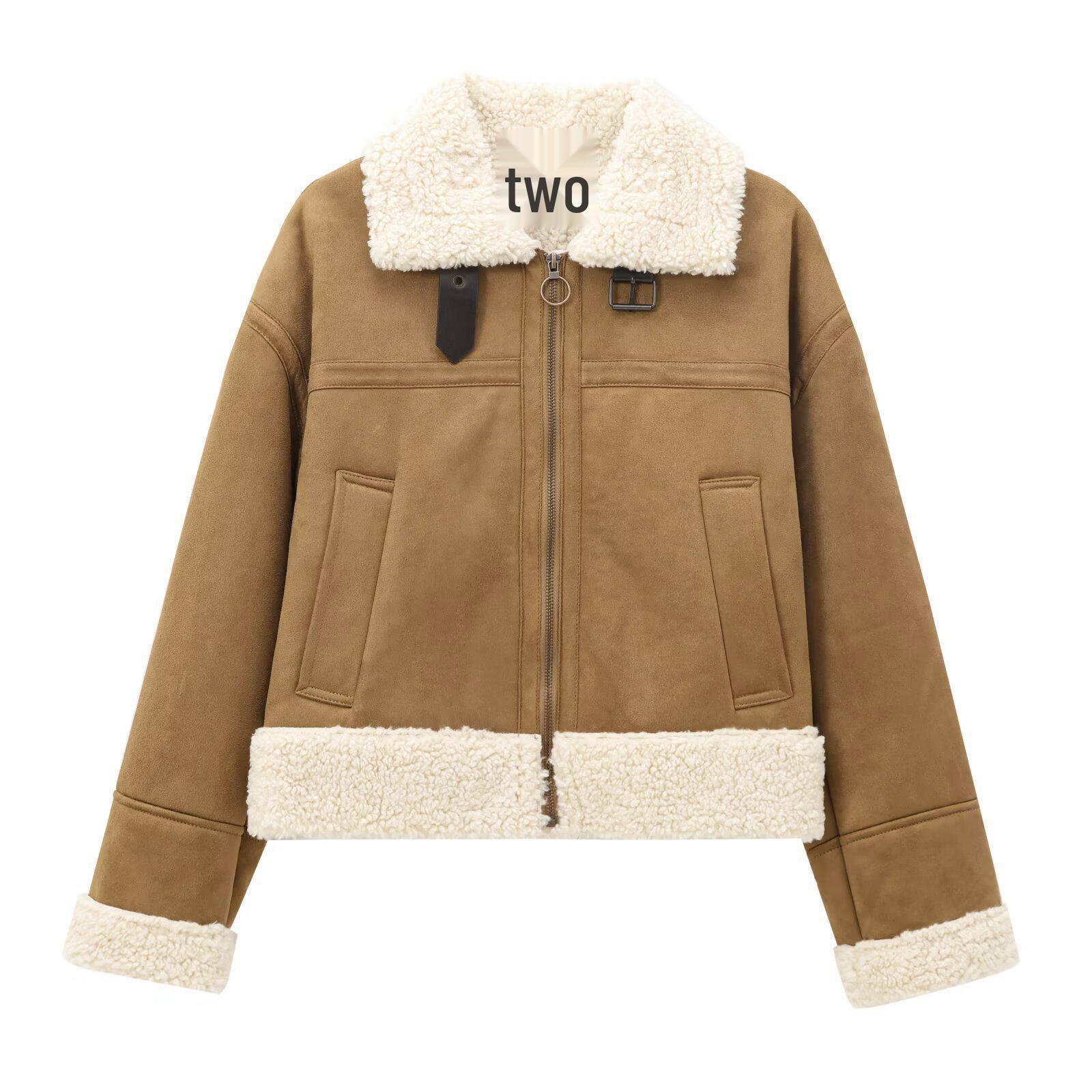 

European & American Style Women s Winter Lapel Zipper Leather Fur Jacket Coat M темно-коричневого кольору