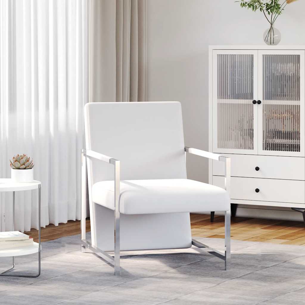 Armchair with Chrome Legs White Faux Leather