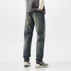 American vibe jeans men's loose denim men's pants high street nostalgic retro elastic denim trousers dirty pants