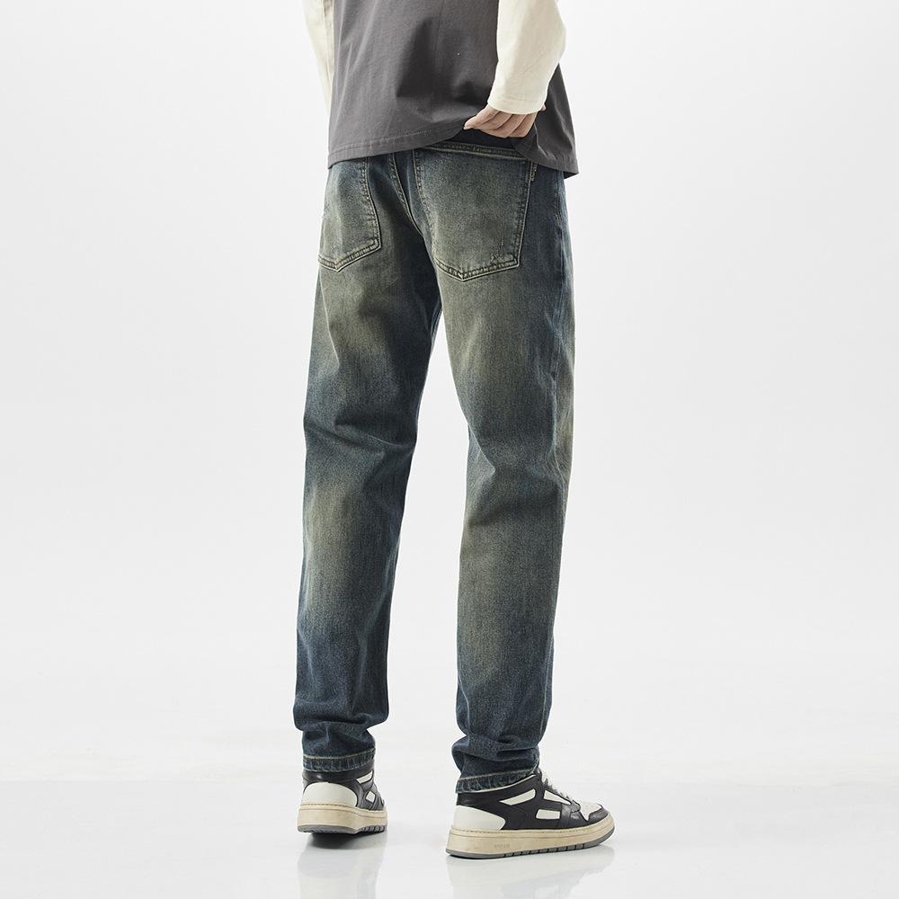 American Vibe Jeans Men's Loose Denim Men's Pants High Street Nostalgic Retro Elastic Denim Trousers Dirty Pants