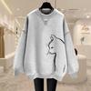 Autumn Winter  Casual Printing Vintage O-neck Loose Sweatshirts Women Clothes Solid Color Long Sleeve Pullover Top