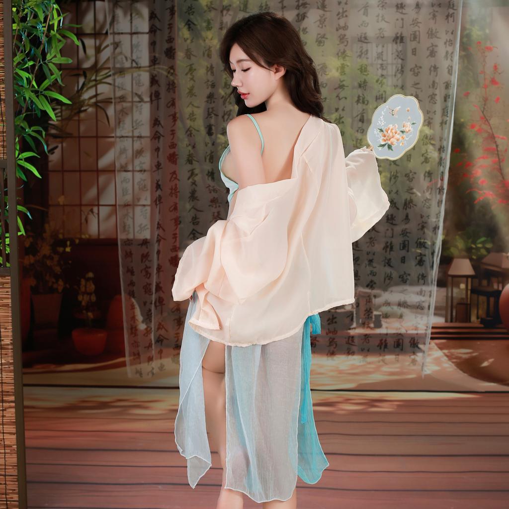 Sex Underwear Sexy Perspective Belly Pocket Smock Sexy Suit Seductive Polyester Hanfu Women