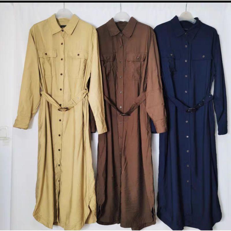 

Экспортный Модный Бренд Срезанная Этикетка Пояс на Талии Длинные Рукава Открытое Платье Женская Длинная Парка Платье-Рубашка Высокая Весна Brown without belt XS