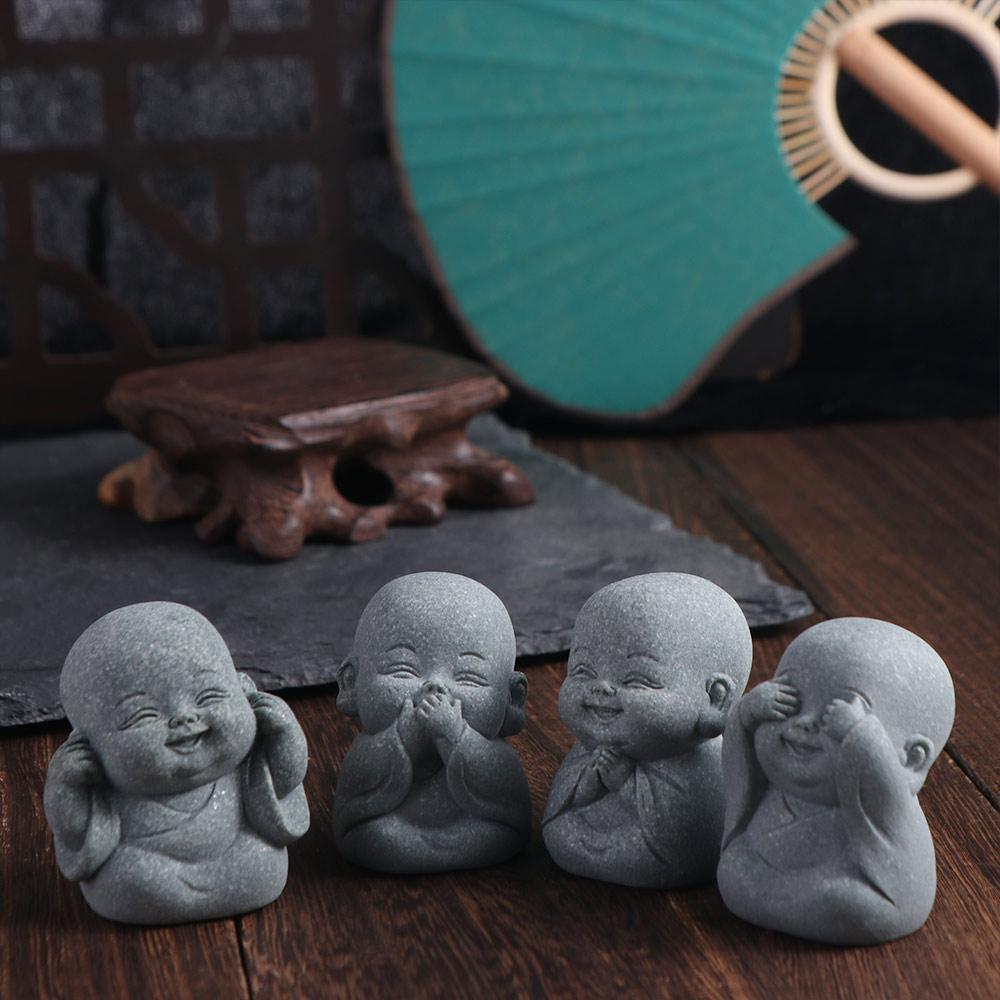 Serviceable Little Monk Figurine Sandstone Desktop Cculpture  Table Centerpieces