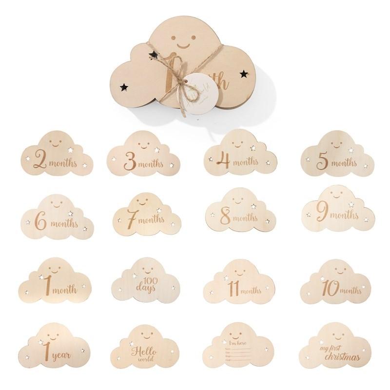 8Pcsset Wooden Baby Milestone Cards Cute Cloud Shape Milestone Memorial Monthly Newborn Po Accessories Baby Commemorativenir