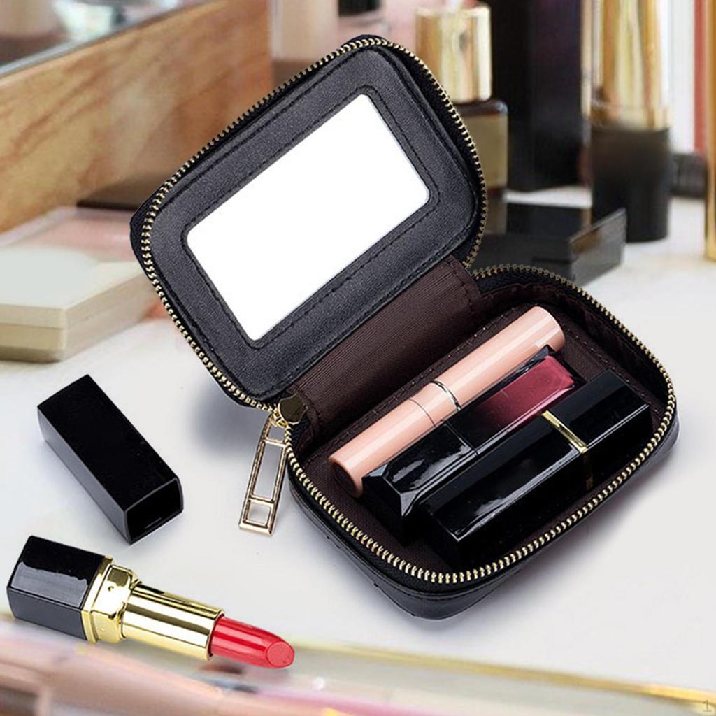 Compact Lipstick Holder with Mirror, Travel Makeup Pouch for Girls and Women