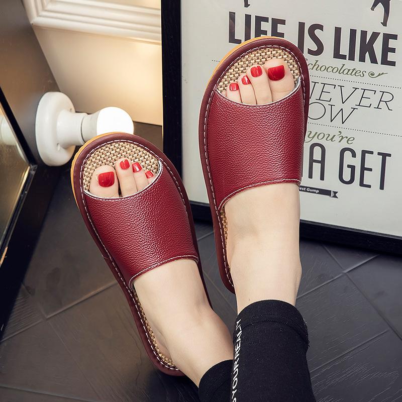 Neue Mode Echtes Leder Sommer Damen Leinen Hausschuhe