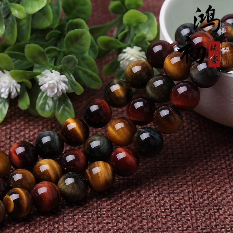 Hongchu Crystal Tri-Colored Tiger Eye Stone Loose Beads DIY Bracelet Accessories Tri-Colored Tiger Eye Stone Loose Beads
