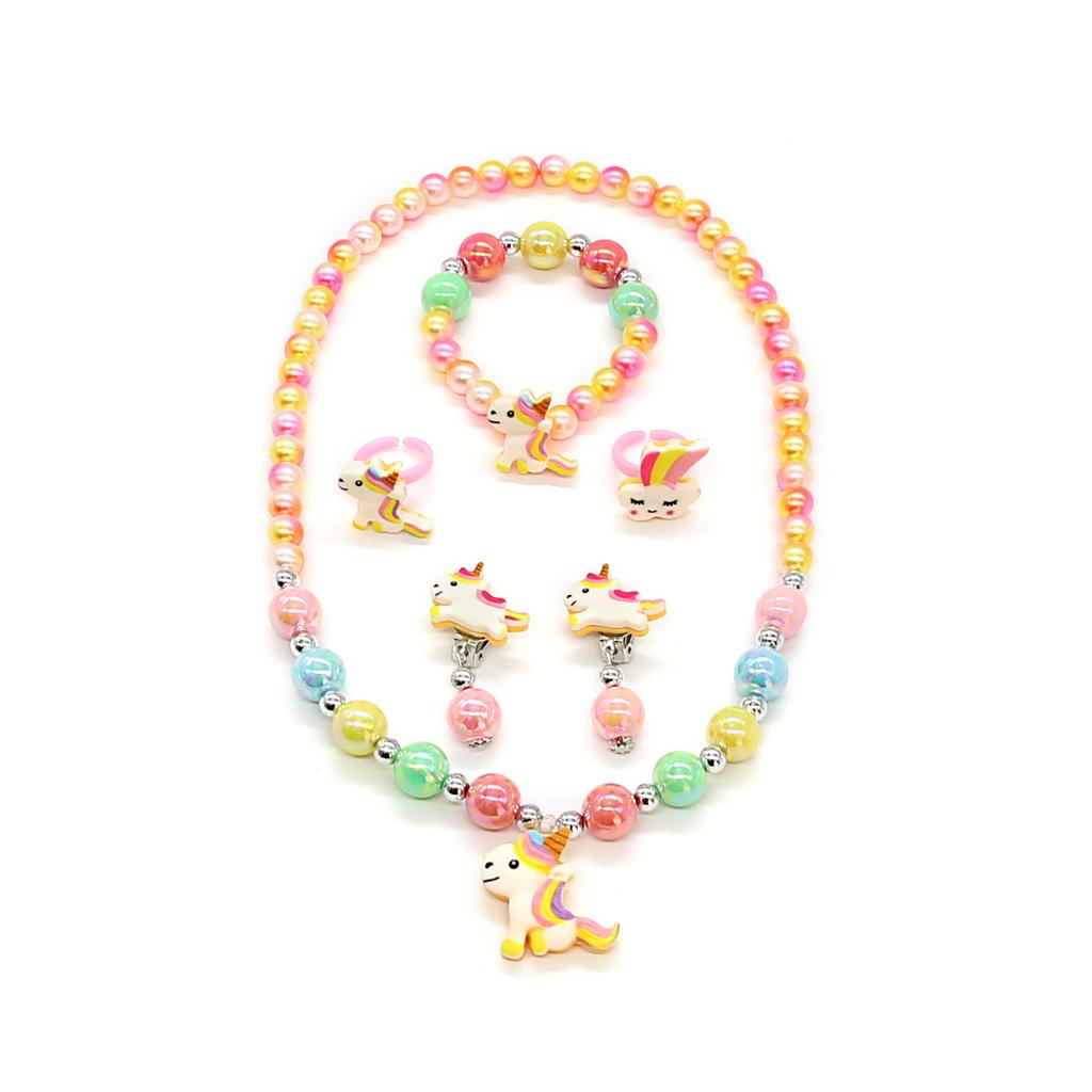 Accesorii Fetițe 2024 Colier Brățară Mărgele Unicorn Curcubeu Set Valoare Accesorii Bebe Fetiță