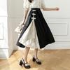 TAHALI Skirt with Chinese Pleated Black Skirt for and Fall Long, High-Waisted, A-Line Buttons, Chinese-Style Spring, Summer, (Size M, Black)