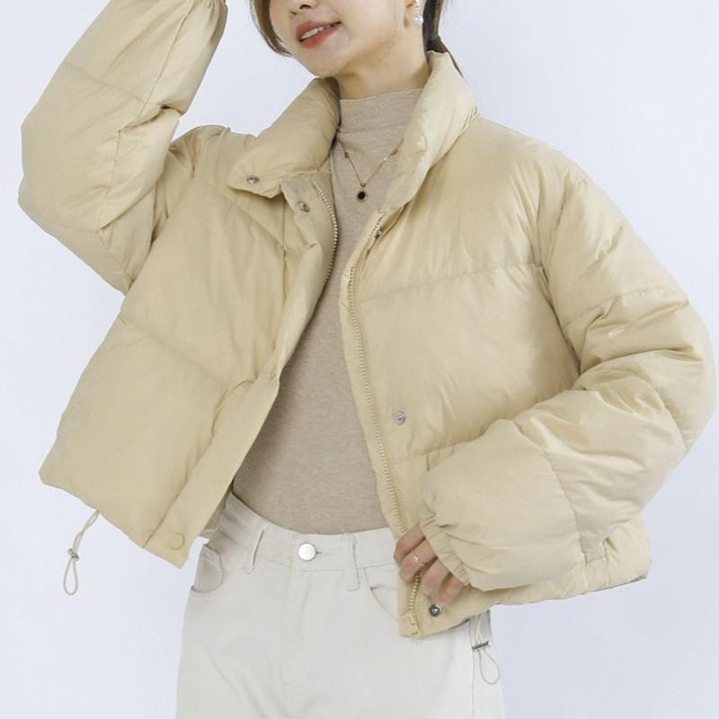 Solid-Color Minimalist Thickened Women's Short-Length Stand-Up Collar Thickened White Duck Down Puffer Jacket