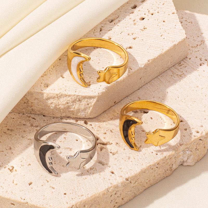 1/3pcs Korean Trendy Star Moon Combination Drip Oil Flower Ring for Woman Girls Party Jewelry Gifts Charm Fashion Accessories