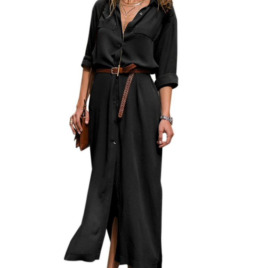 Tiefes V Einfarbig Damen Maxi Schlitz Schnürung Lang Kleid Mädchen Herbst Schlitz Schnürung Langarm Kleid