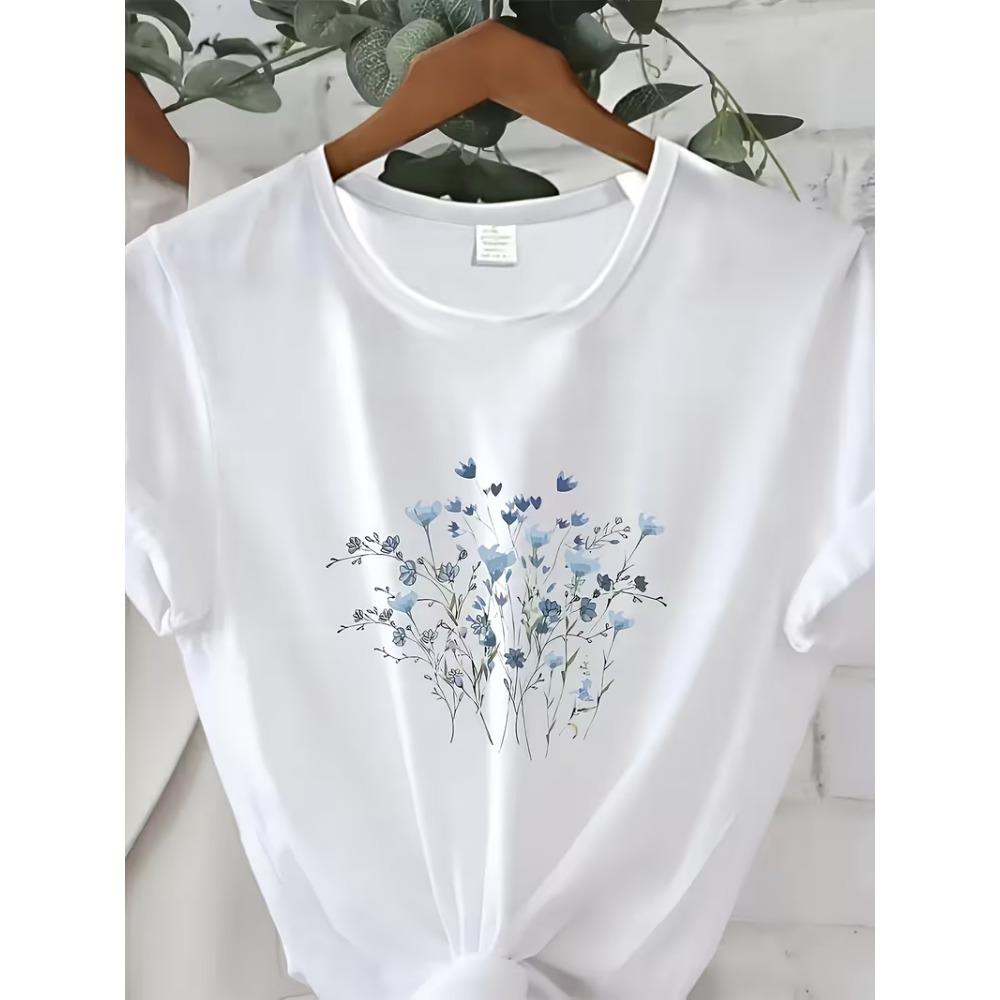 Watercolor Wildflower Bouquet T-Shirt Women’s Crew Neck Short Sleeve Botanical Cottagecore Aesthetic Top
