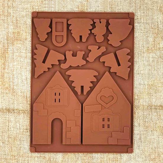 2 stk/sett 3D Julehus Silikon Sjokoladekakeform Form DIY Bakeverktøy